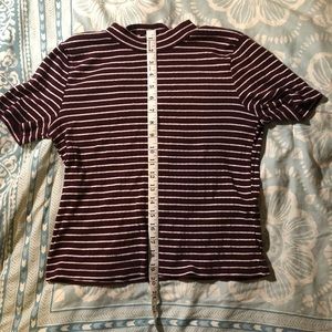 Forever 21 Red Striped Mock Collar Top